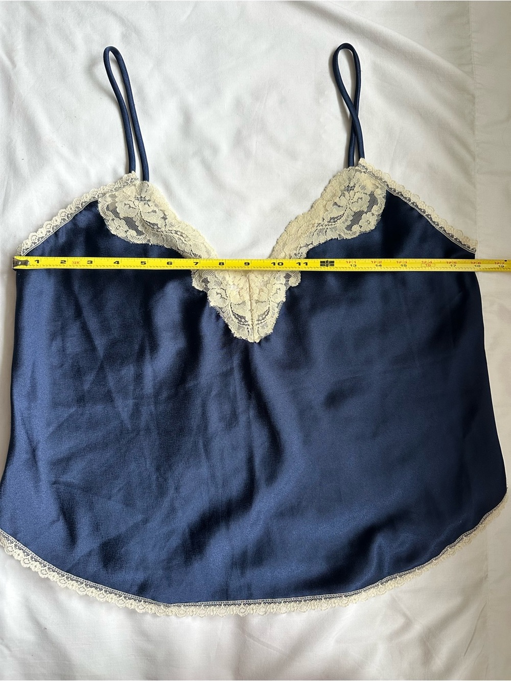 Barbizon Navy Satin Lace Trim Cami Top - Picture 6 of 9